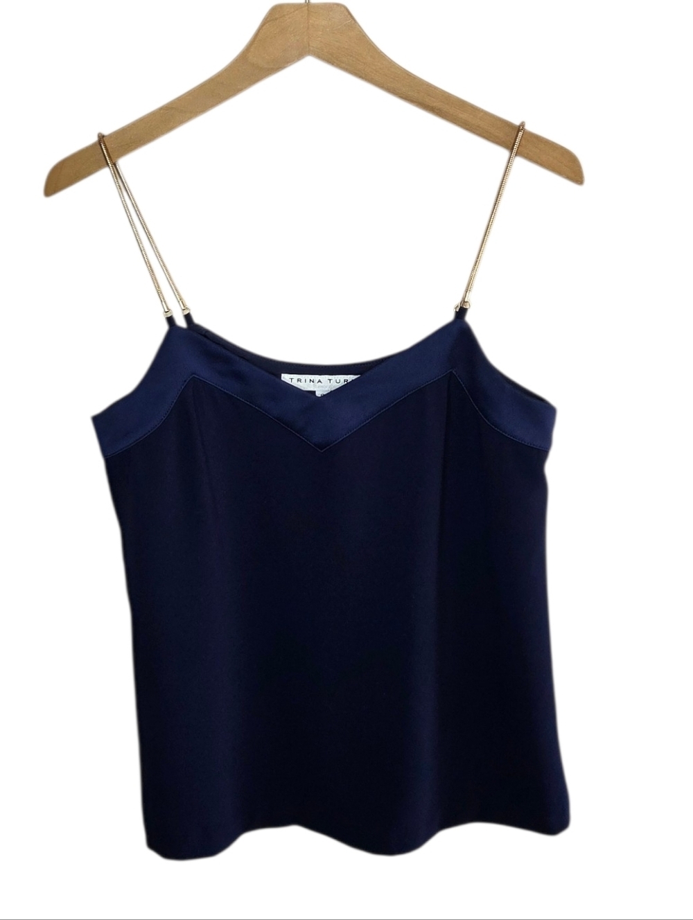 Trina Turk Dark Navy Blue Cami with Gold Metal Chain Straps Size Small